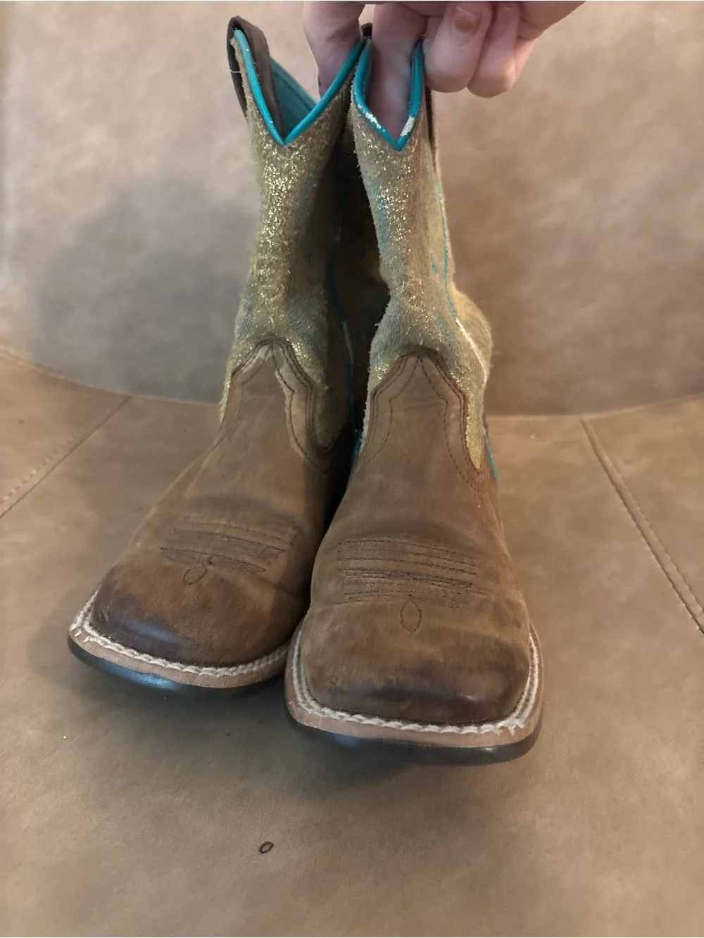 Ariat girls QuickDraw western brown teal boots shoes size 11